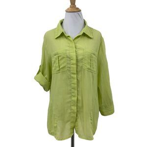 Dylan Anthropologie Button Shirt Womens M Medium Zucchini Tab Sleeve Pockets Top